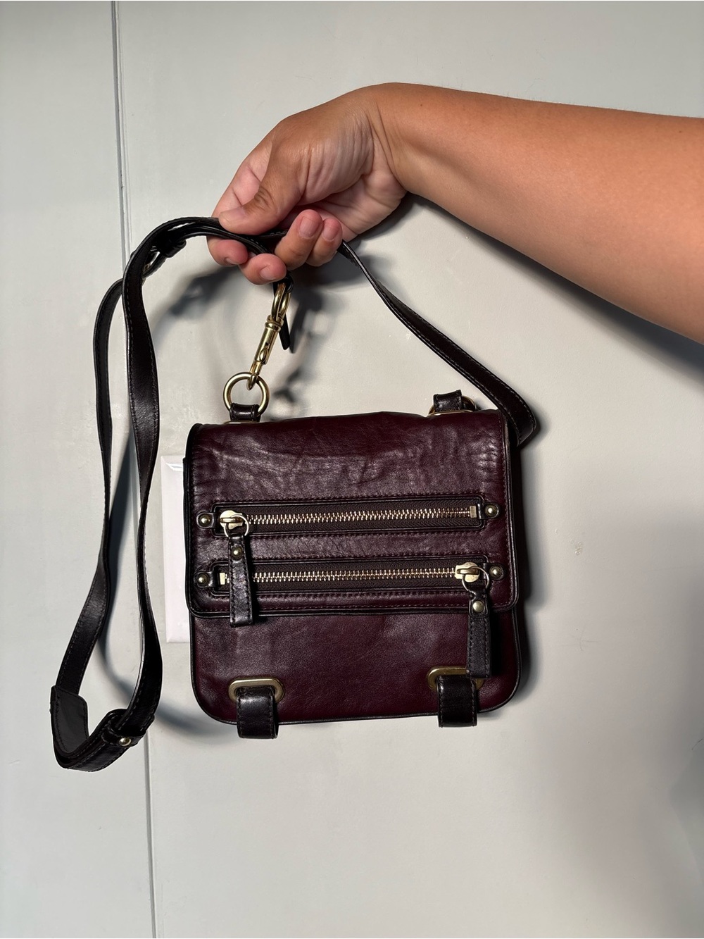Rare Vintage 2009 Coach Moto Crossbody | Eggplant Plum Leather & Brass